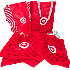 4 Target Reusable Canvas Red & White Shopping Bags 16in x 12in